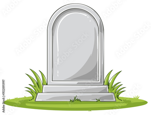 Cartoon Tombstone on Green Grass Illustration A Quiet Remembrance Memorial Stone in a Cemetery