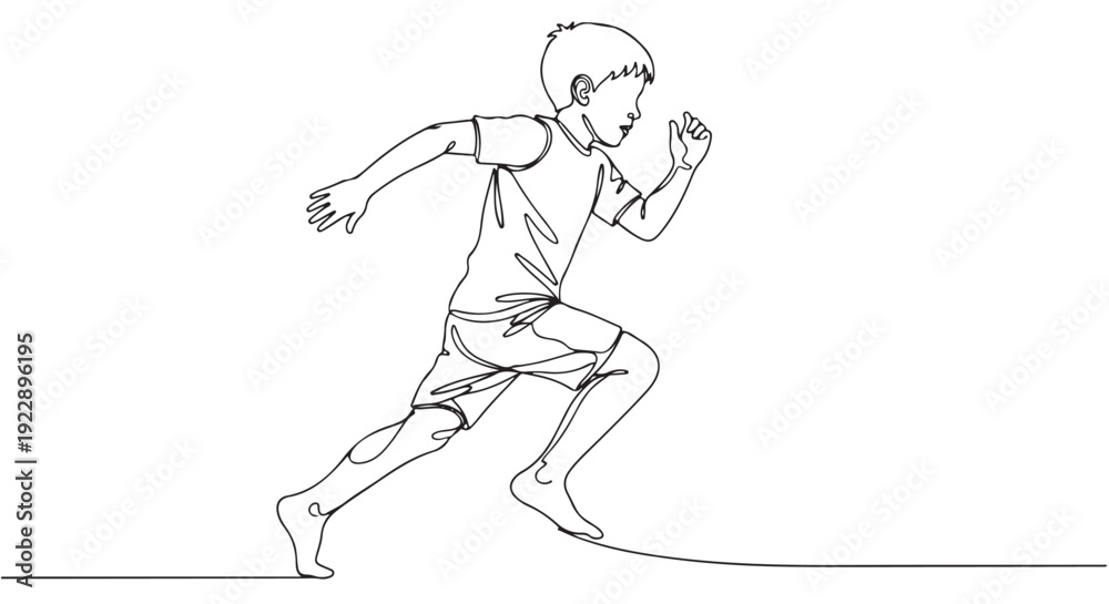 Fototapeta premium Continuous line drawing of a boy running, full body, active sport, healthy lifestyle illustration