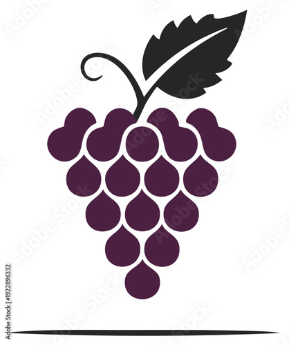 Illustration of a stylized cluster of grapes with a leaf design.