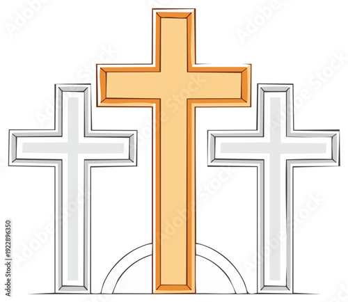 Three Painted Crosses Depicting Faith Hope and Sacrifice with Religious Symbolism