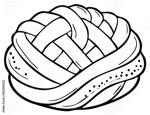 Black and white illustration of a braided sweet bun dessert