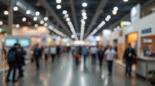 Wallpaper Mural Blurred indoor exhibition hall filled with people walking through exhibit booths and bright lights 
 Torontodigital.ca