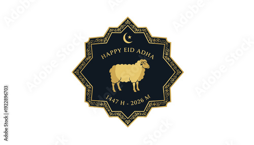 Eid Adha Greeting Card with Sheep Emblem.