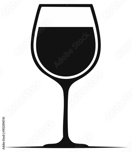 Elegant Black and White Silhouette of a Wine Glass with Red Liquid Filling the Bowl
