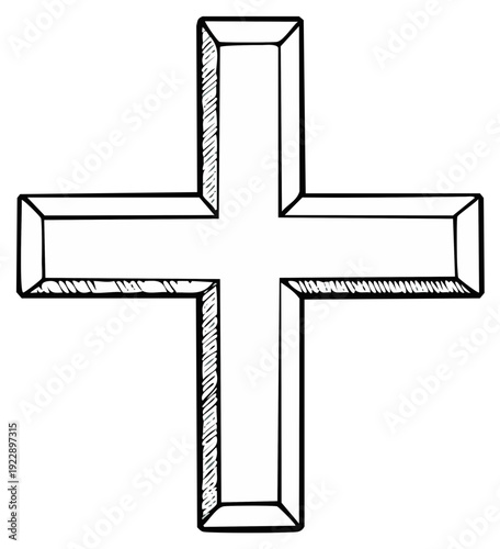 Simple Hand Drawn Christian Cross Symbol With Outline Detail