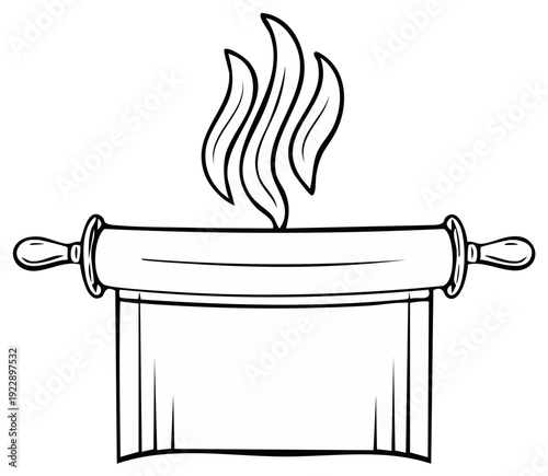Rolling pin with stylized flames above banner for a restaurant or bakery