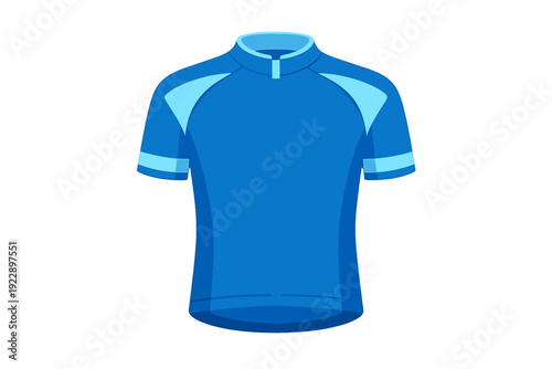 A vector illustration of a blue cycling jersey with short sleeves and a full-length zipper. The design features light blue accents on the shoulders and sleeve cuffs on a dark blue base.