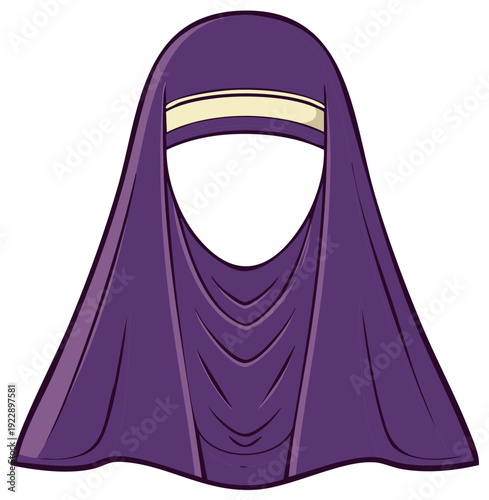 Islamic Woman Wearing a Purple Hijab with a Decorative Band