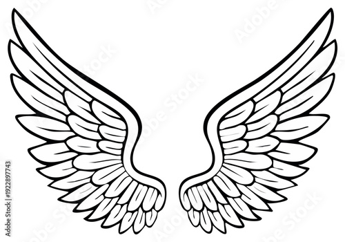 Stylized Outline of Angelic Wings Spread Open in a Symmetrical Design