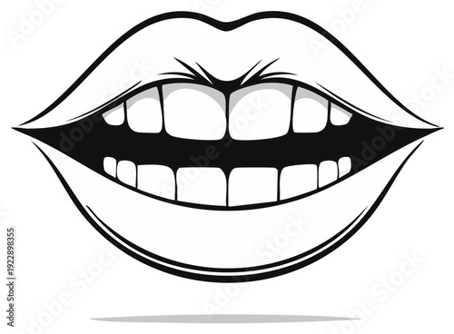 Stylized Open Mouth with Teeth Vector Illustration Graphic Outline Image