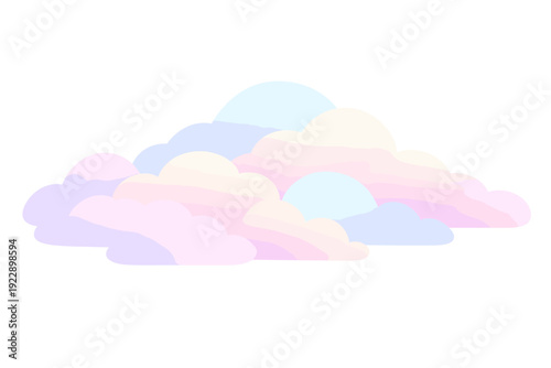 A digital illustration of soft, fluffy clouds in pastel shades of pink, purple, and blue. The clouds feature gentle gradients and textured edges against a solid black background.