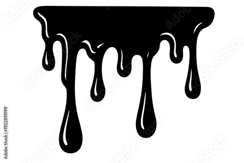 A black and white line art illustration of a liquid dripping from a horizontal surface. The minimalist design features several drops of varying lengths in a clean vector style.
