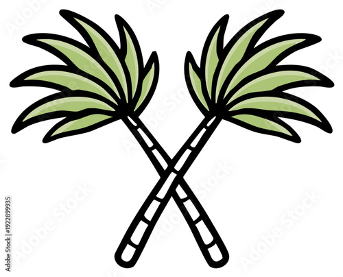 Crossed Sugarcane Stalks Symbol With Green Leaves Vector Icon