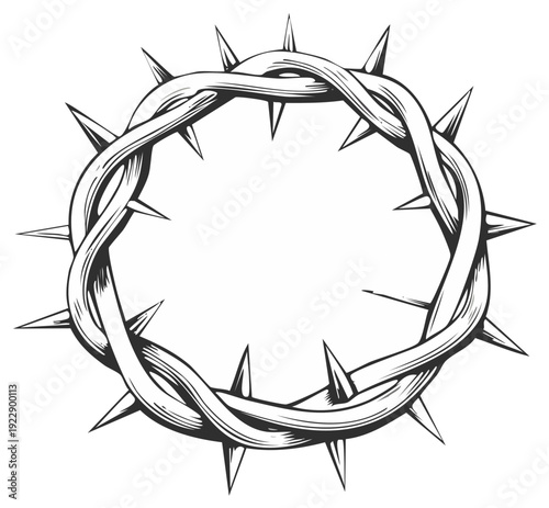 Crown of Thorns - Religious Symbol, Christianity, Spikes,  Engraving Style