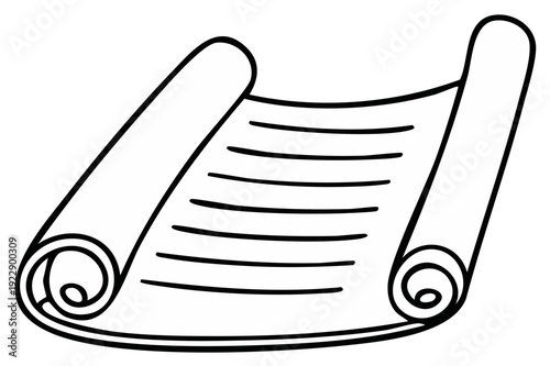 Hand drawn open scroll with lined paper and rolled edges vector illustration