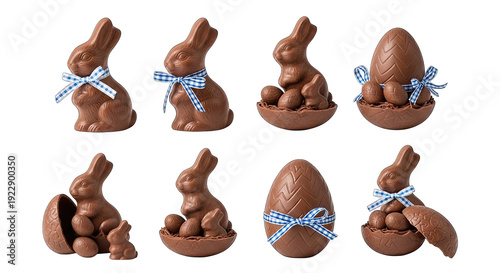 Easter chocolate bunny collection isolated on transparent background