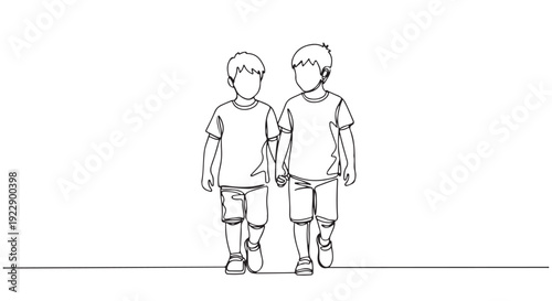 Two Boys Walking Together Holding Hands, Friendship and Childhood Connection