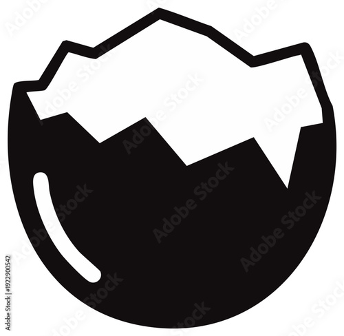 Abstract representation of a broken eggshell in silhouette with a white interior suggesting new life