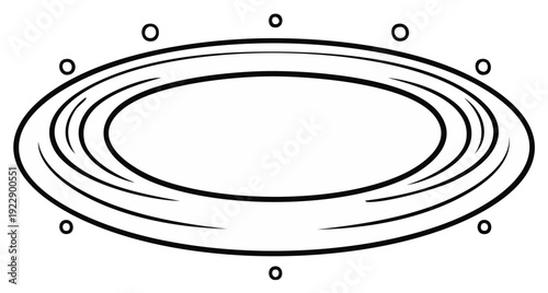 Monochrome Illustration of an Abstract Ellipse with Concentric Rings and Circular Elements Graphic