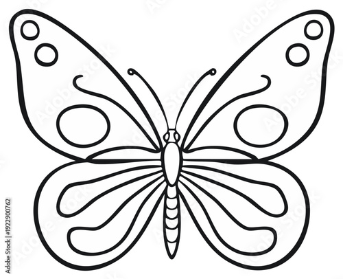 Simple Outline Butterfly Illustration with Round Spots and Swirling Lines