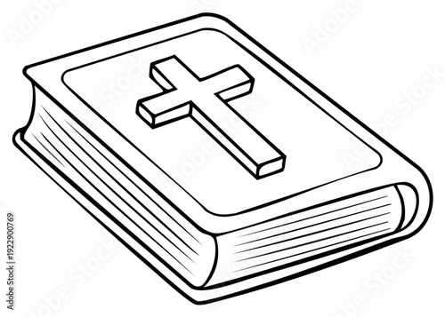 Christian Holy Bible with Cross Symbol Outline Illustration