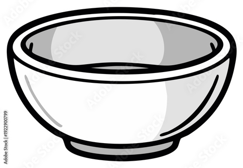 Simple cartoon illustration of a white bowl with a thick black outline