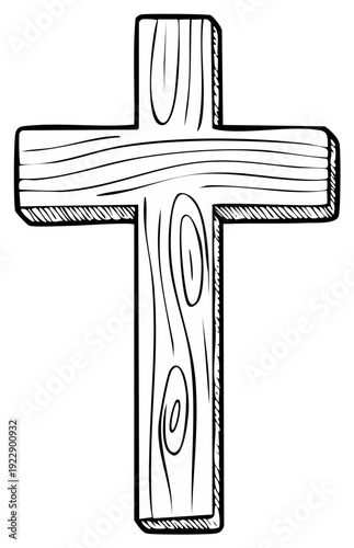 Wooden Cross Illustration Sketchy Outline Symbol of Christianity