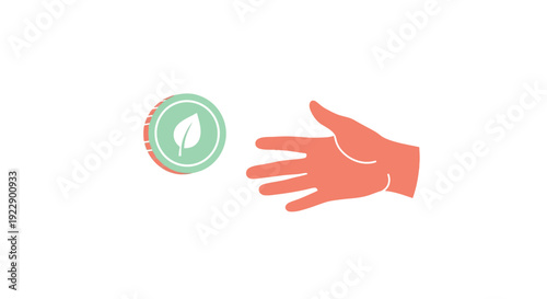 Hand Reaching for Green Coin Icon.