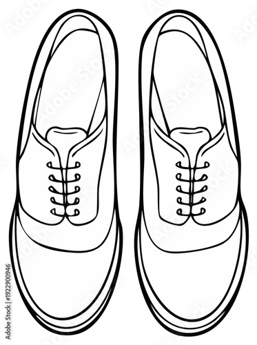 Top view line drawing of classic men's saddle shoes with laces tied