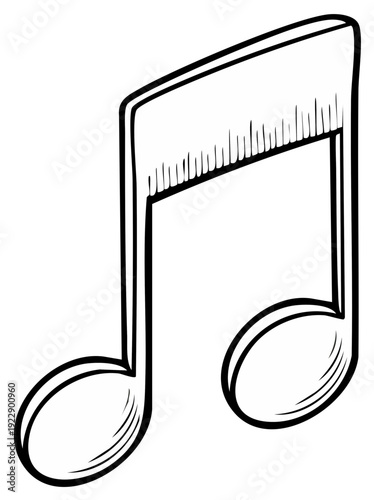 Illustration of a Hand-Drawn Musical Note, Isolated on White Background.