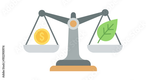 Balance Scale Weighing Coin and Leaf.