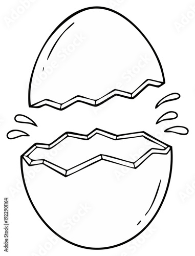 Broken eggshell with water splashes graphic outline illustration