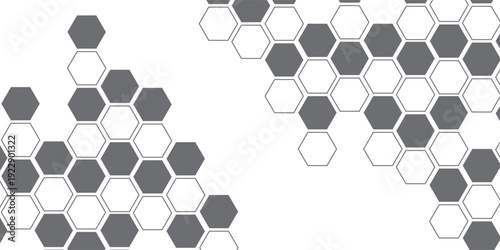 Black and whitte hexagon, honeycomb design element shapes pattern background. Simple poster, theme desktop or brochure. Transparent deisgn modern