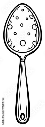 Slotted spoon kitchen utensil hand drawn vector line art illustration