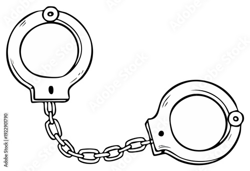 Stylized Drawing of Classic Metal Handcuffs Connected by a Chain