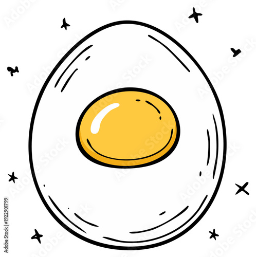 Cartoon Hard Boiled Egg with Yellow Yolk and Doodles