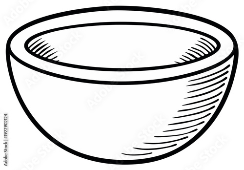 Simple Line Drawing of a Round Bowl with Hatching Detail