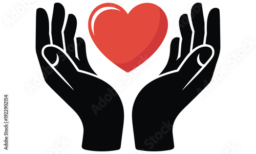 Hands cradling a heart symbolizing care compassion and love in a simple graphic illustration