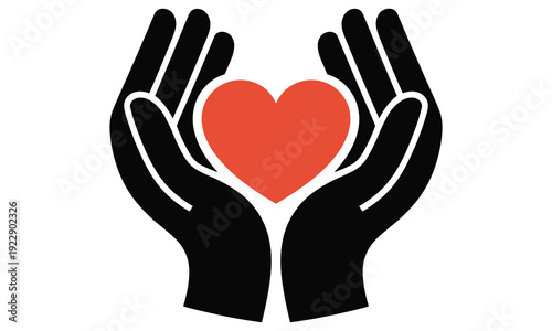 Hands gently cradling a heart symbolizing care and compassion in a simple graphic representation, conveying kindness and support through a minimalist design.