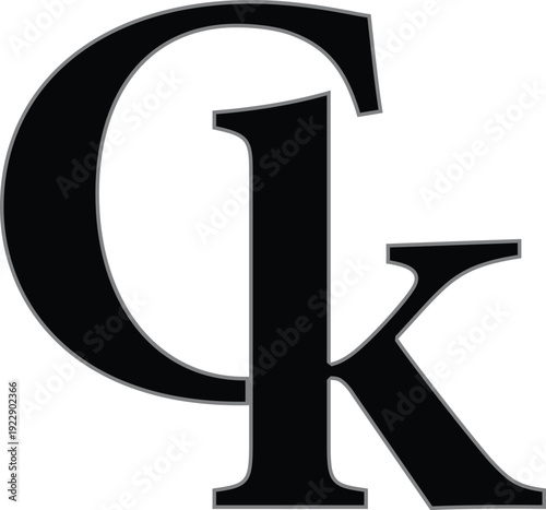 Black uppercase letters C and K monogram vector