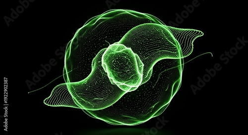 Glowing green neon mesh network abstract on black background