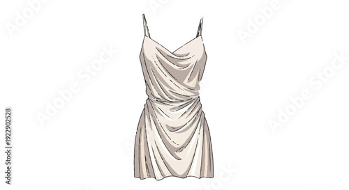Isolated cream cowl neck slip dress illustration with ruching details isolated PNG with Transparent Background