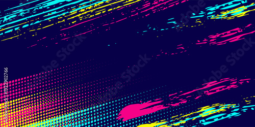 Vibrant urban street background with neon blue, yellow and pink paint splash design