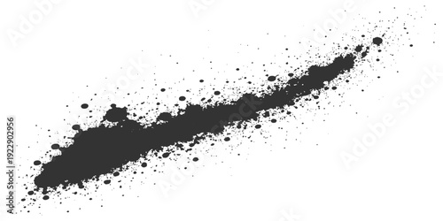 A grunge design element featuring black ink splats and liquid paint splashes creates a textured silhouette pattern with artistic drips and spray stains on a white background