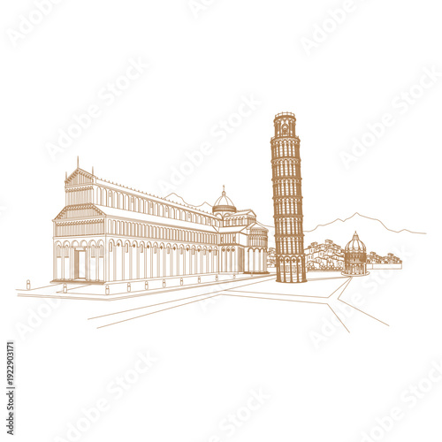 The Leaning Tower of Pisa, a medieval Romanesque cathedral dedicated to the Assumption of the Virgin Mary