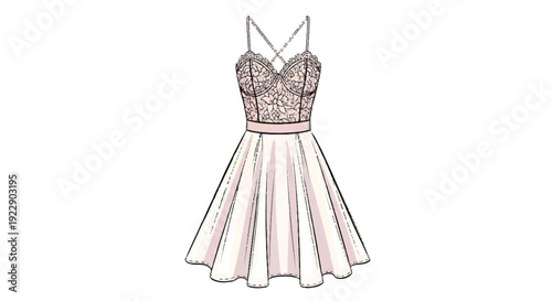 Isolated Fashion Illustration of an Elegant Pink Lace Cocktail Dress isolated PNG with Transparent Background