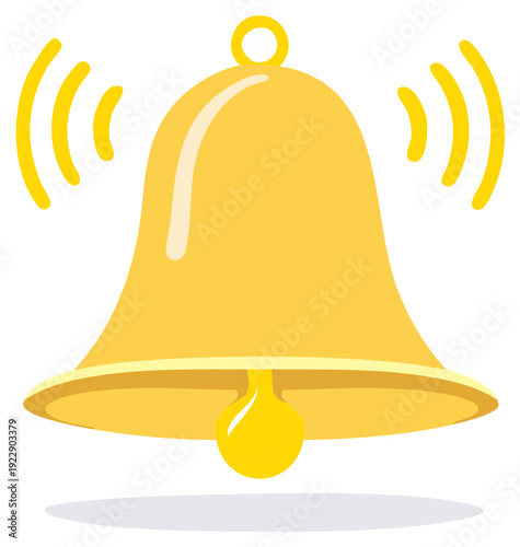 Cartoon illustration of a ringing golden bell with sound waves indicating a notification or alert symbol