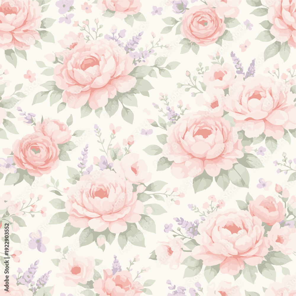 Fototapeta A seamless pattern of pastel peonies on a light background, a romantic spring watercolor design. Can be used as a pattern for tablecloths, pastel backgrounds, wallpaper, or fabric.