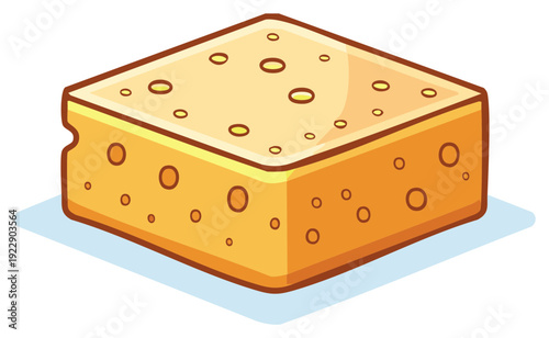 Isometric Cartoon Block of Swiss Cheese with Holes Food Illustration Delicious Dairy Product