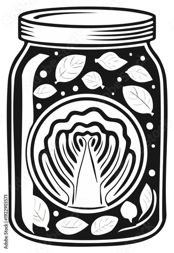Fermented Cabbage in Jar Vector Illustration: Sauerkraut, Kimchi, Pickled Cabbage